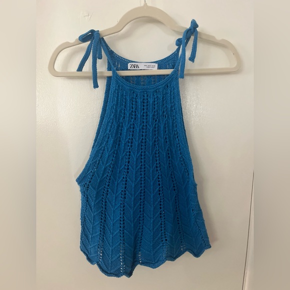 Zara Tops - Zara Turquoise Knit Tie-Shoulder Halter Tank